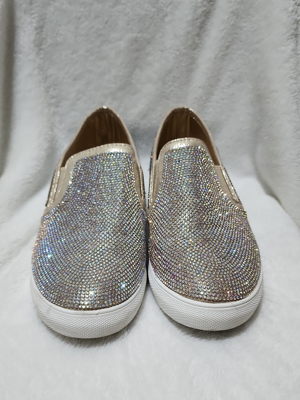 Rhinestone Embellished Slip-On Gold Sneakers 8